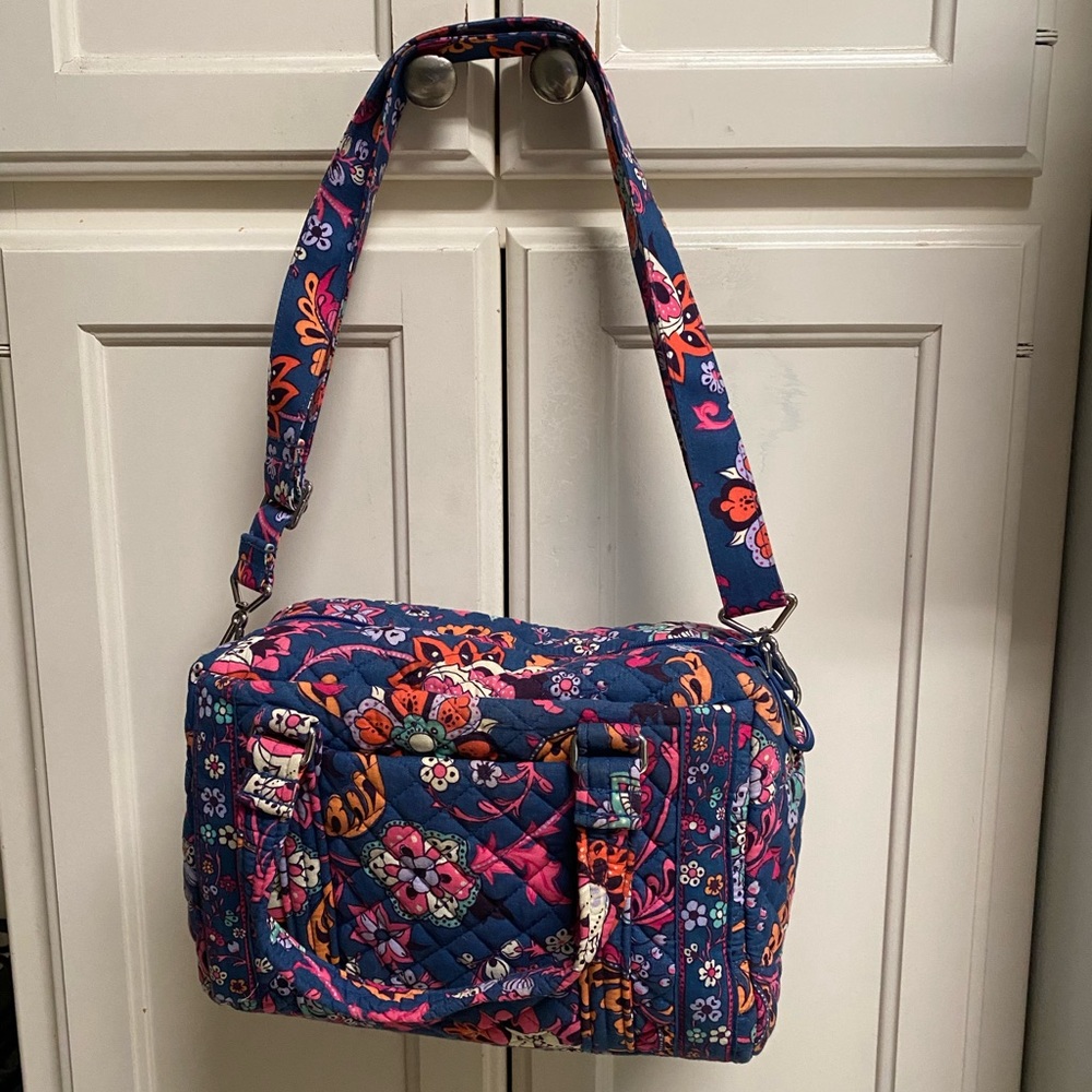 Vera Bradley dragon fruit floral 100 duffel bag w/ LP initials on front.